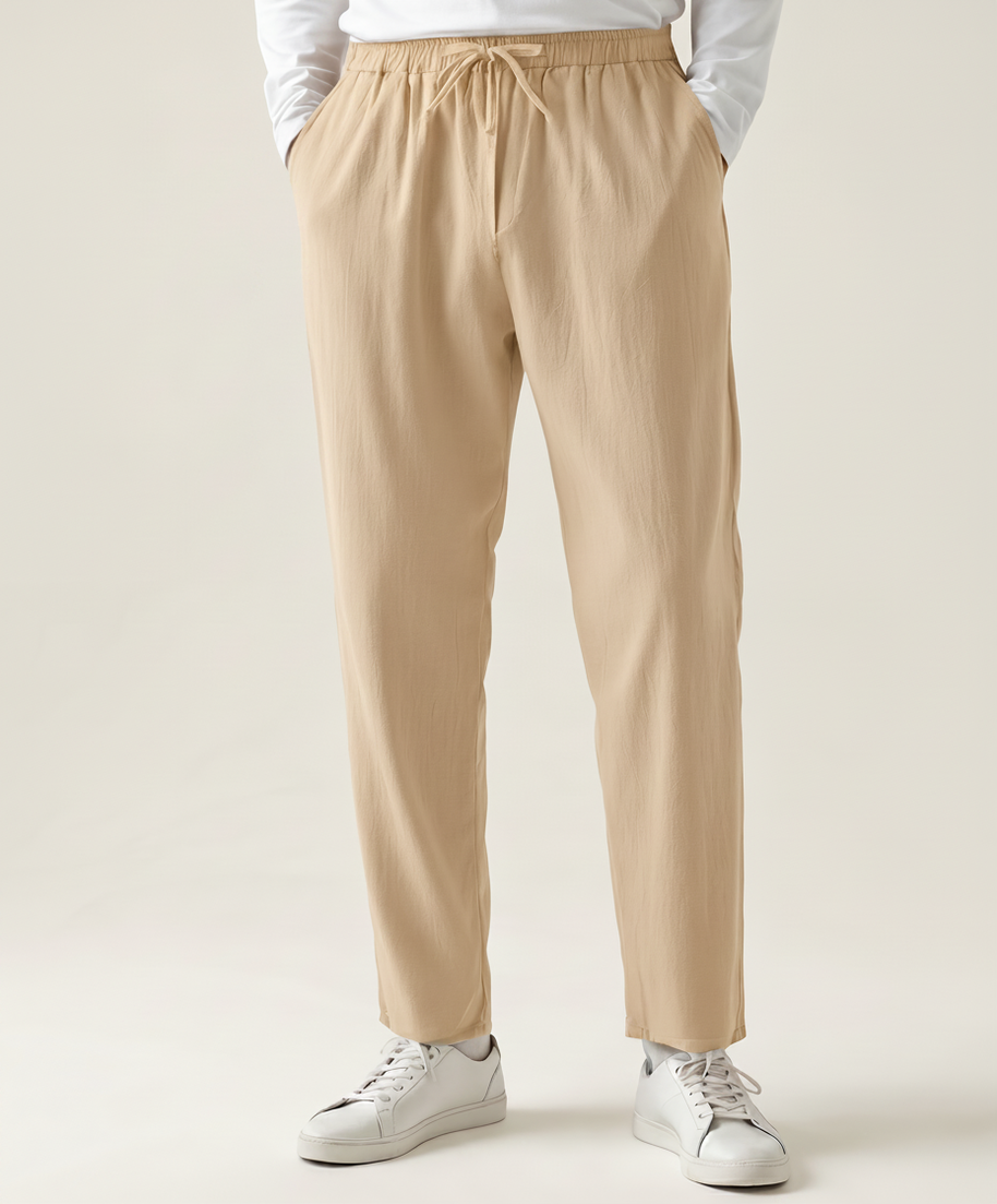 Looksmaxxing Zanzibar linen trousers in beige, product photo