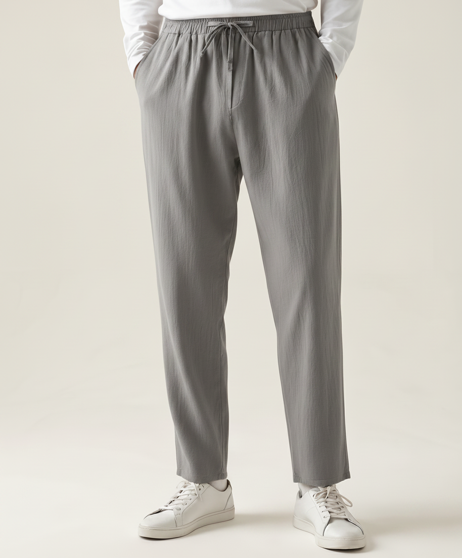 Looksmaxxing Zanzibar linen trousers in grey, product photo