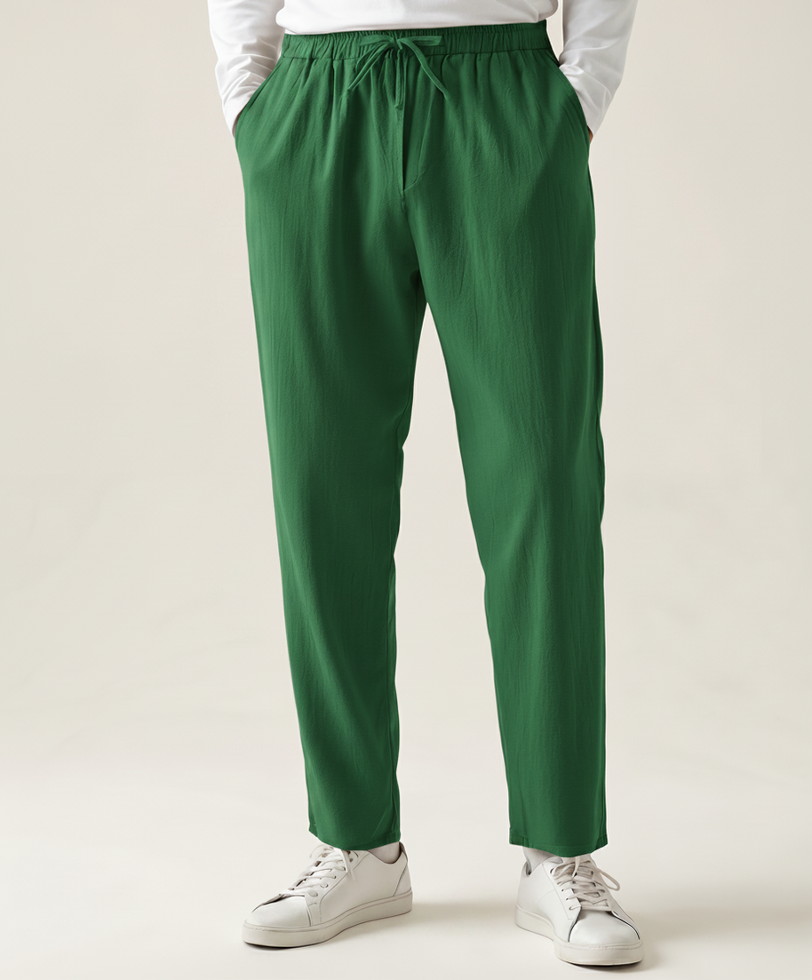 Looksmaxxing Zanzibar linen trousers in green, product photo