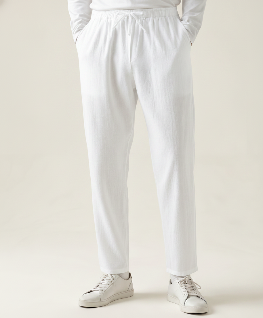 Looksmaxxing Zanzibar linen trousers in white, product photo