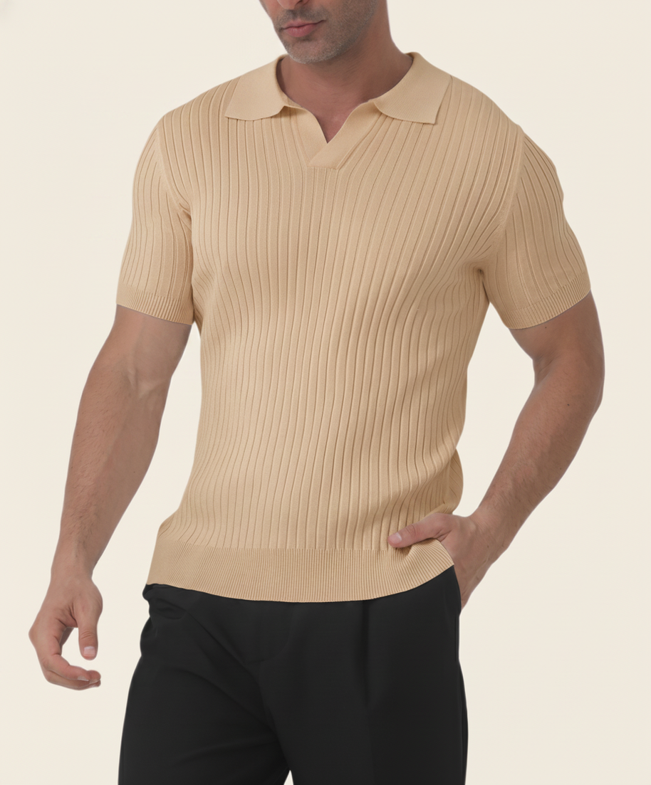 Looksmaxxing Florence ribbed cotton polo shirt in beige, product photo