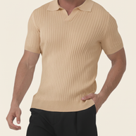 Looksmaxxing Florence ribbed cotton polo shirt in beige, product photo