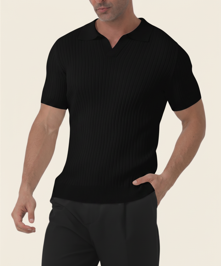 Looksmaxxing Florence ribbed cotton polo shirt in black, product photo