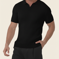 Looksmaxxing Florence ribbed cotton polo shirt in black, product photo