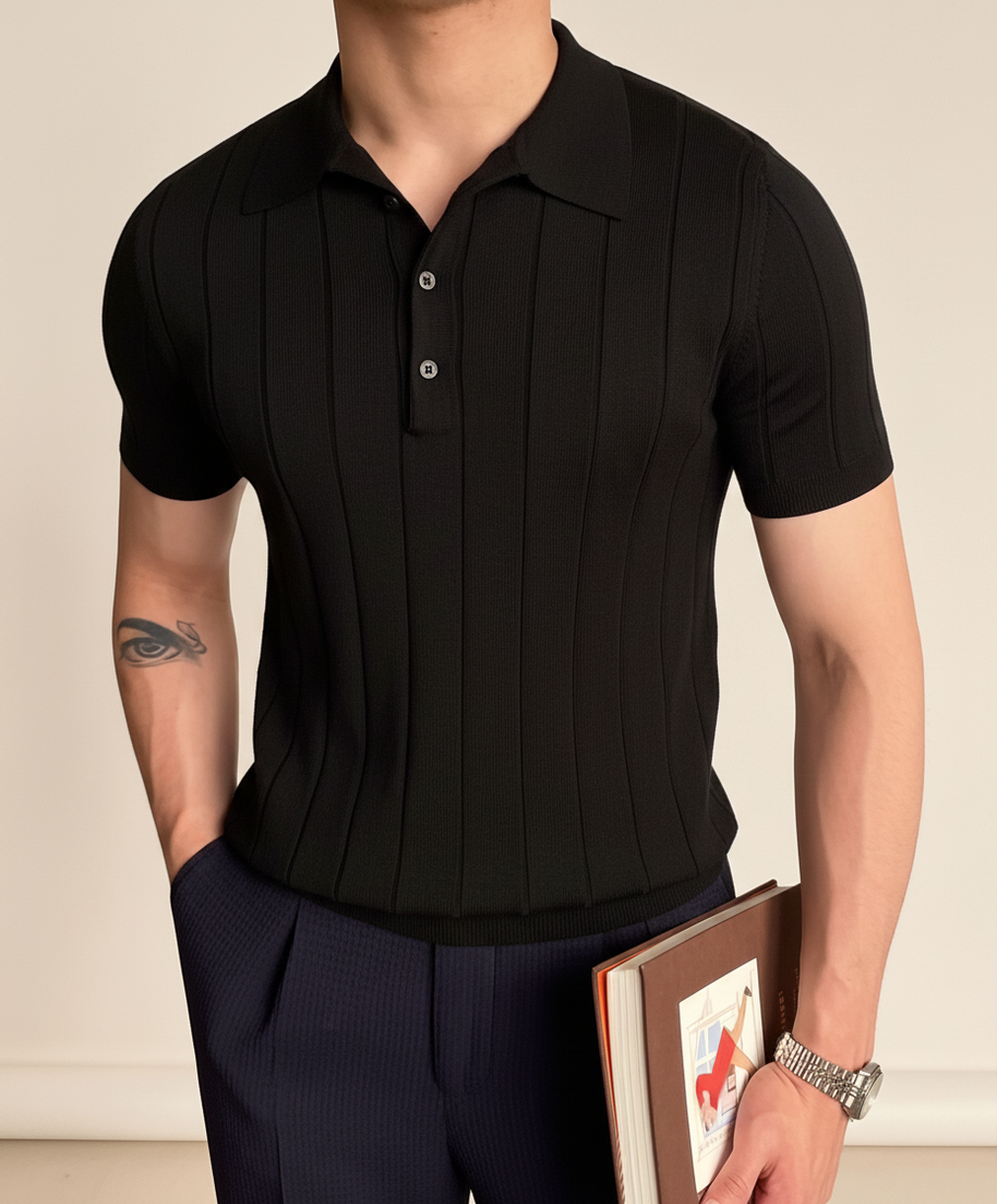 looksmaxxing-ribbed-polo-menton Black
