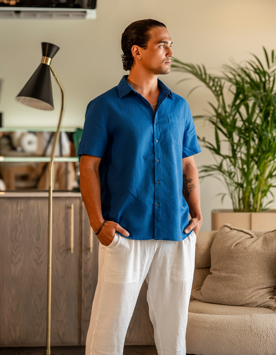 Looksmaxxing Machu short-sleeve shirt in blue, product photo