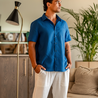 Looksmaxxing Machu short-sleeve shirt in blue, product photo