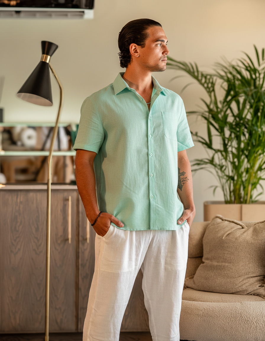 Looksmaxxing Machu short-sleeve shirt in mint green, product photo