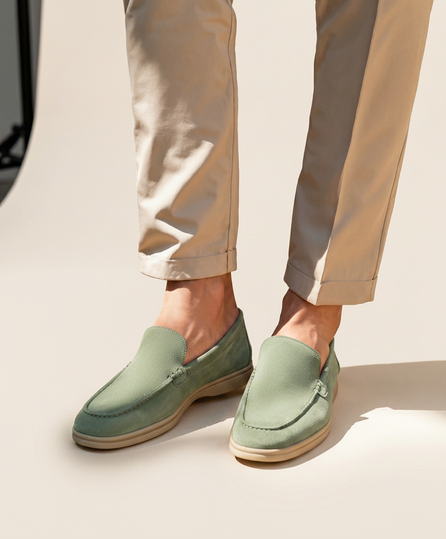 Looksmaxxing Premium suede loafers in light green, product photo