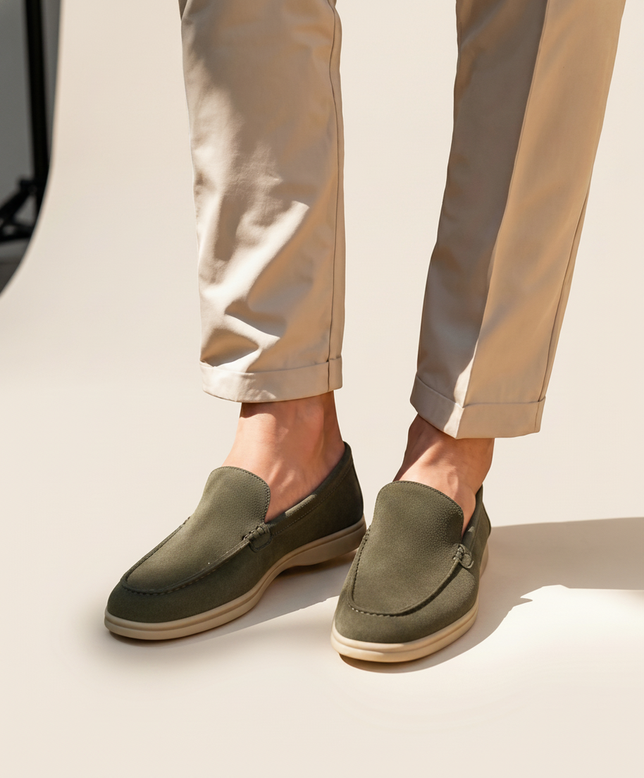 Looksmaxxing Premium suede loafers in olive, product photo
