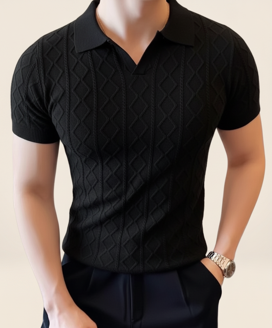 looksmaxxing-textured-polo-savoy Black