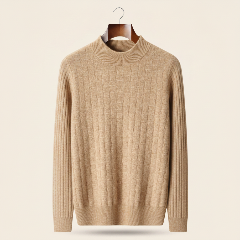 Looksmaxxing textured wool mock-neck jumper in beige, product photo