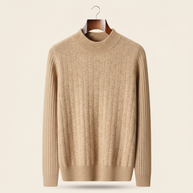 Looksmaxxing textured wool mock-neck jumper in beige, product photo