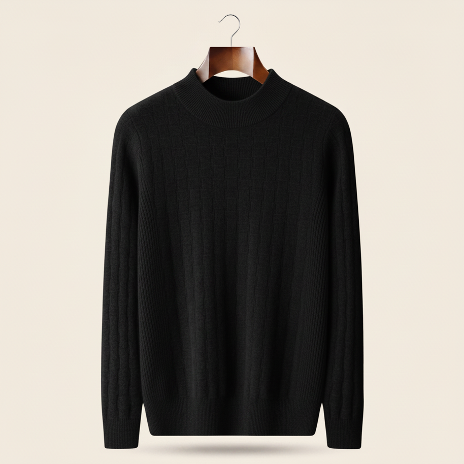 Looksmaxxing textured wool mock-neck jumper in black, product photo