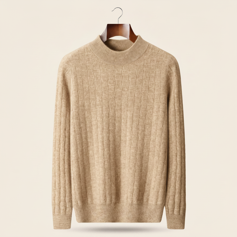 Looksmaxxing textured wool mock-neck jumper in sand, product photo